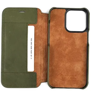Premium Leather Wallet Phone Case for iPhone 13 Pro , Green