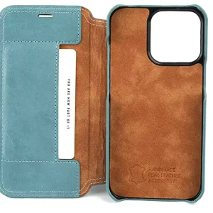 Premium Leather Wallet Phone Case for iPhone 13 Pro , Light Blue