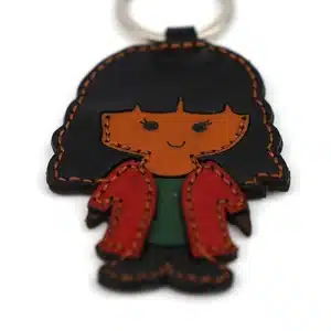 Handcrafted Natural Leather Key Rings Child Girl With Long Hair