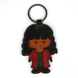 Handcrafted Natural Leather Key Rings Child Girl With Long Hair
